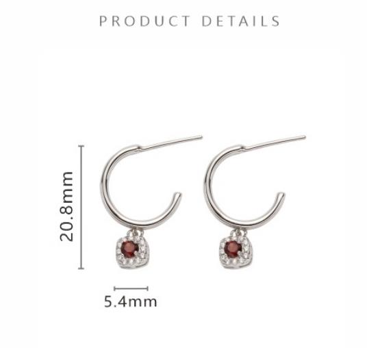 S925 Sterling Silver Natural Gemstone Square Sugar Cube Snowflake Stud Earrings